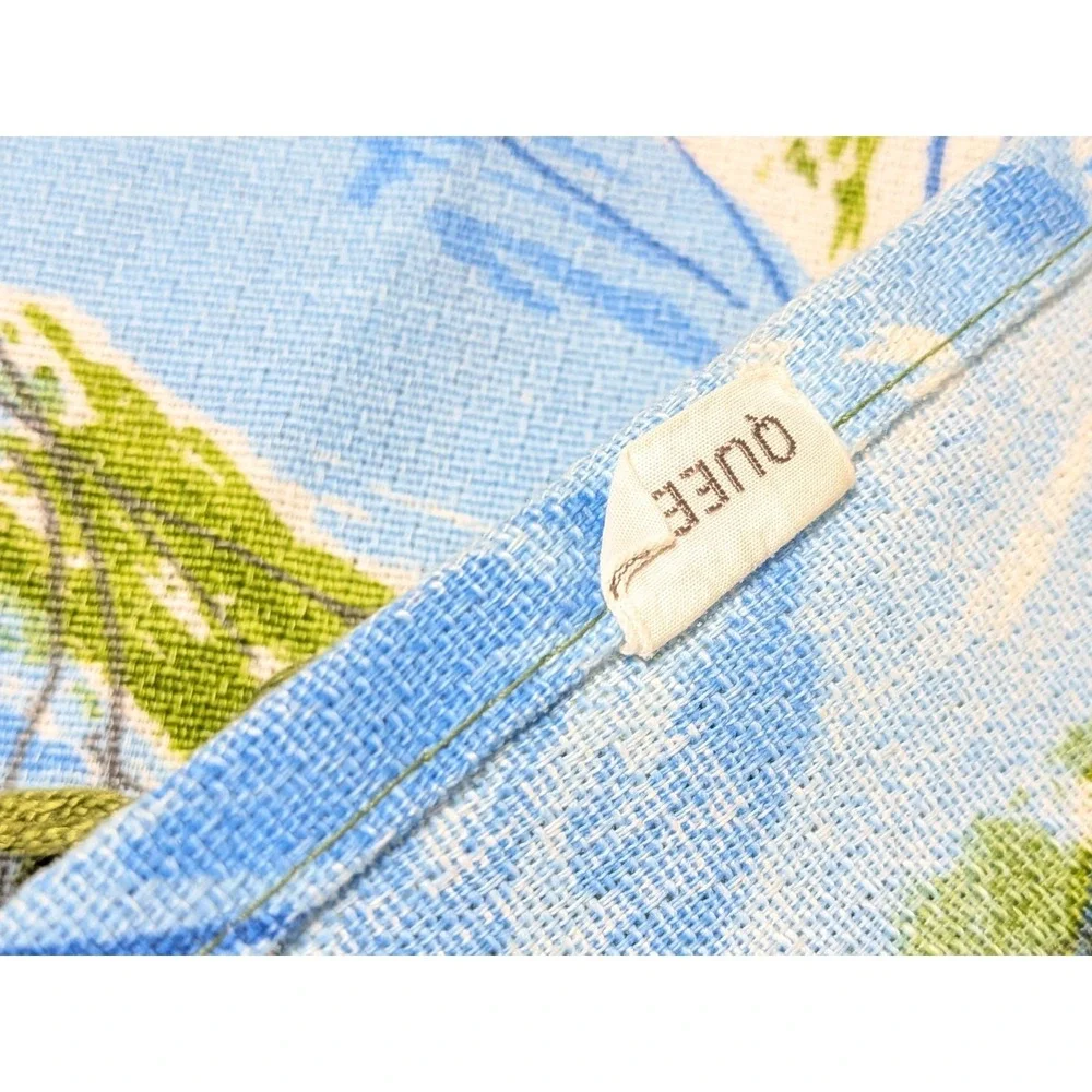 VTG Cannon Royal Family Queen Bedspread Mod 60s 70s Floral Fringe Green Blue